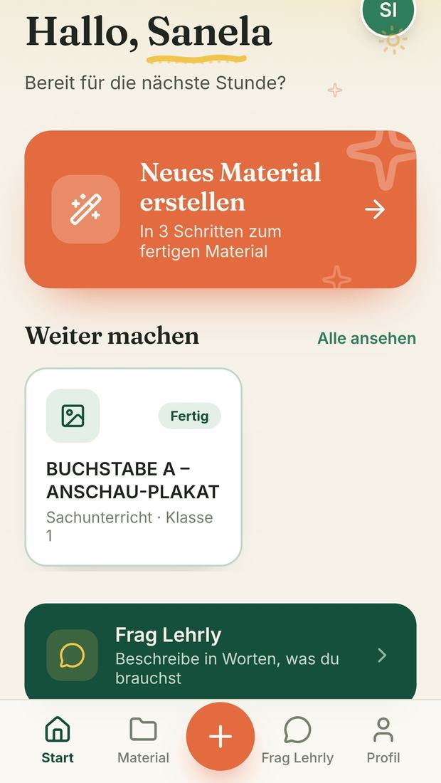 Startbildschirm der Lehrly-App